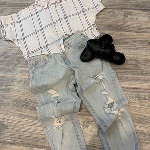 Batwing button down cropped top